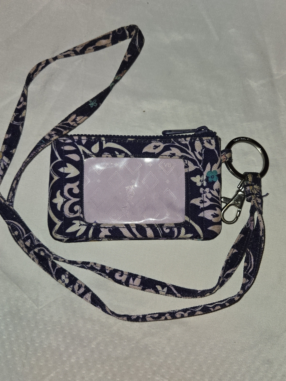 Vera Bradley Navy Floral Lanyard Card Holder with Pink Window